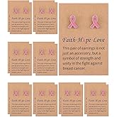 24 Pairs Breast Cancer Awareness Earrings for Women Pink Ribbon Stud Earrings with Motivational Card for Breast Cancer Survivor Jewelry Gifts