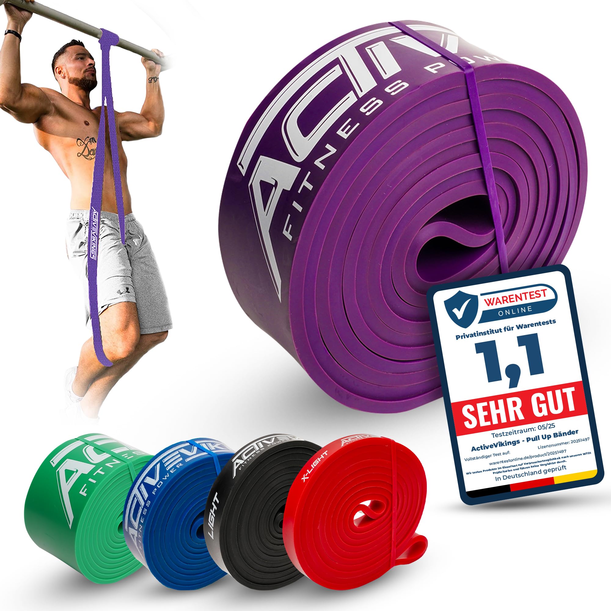 ActiveVikings® Pull-Up Fitness Bands Perfect for Muscle Building and Crossfit letics Calisthenics Fitness Band Pull Up Bands Resistance Bands, Adult (Unisex), Lila : Heavy (starker Widerstand) — image 1