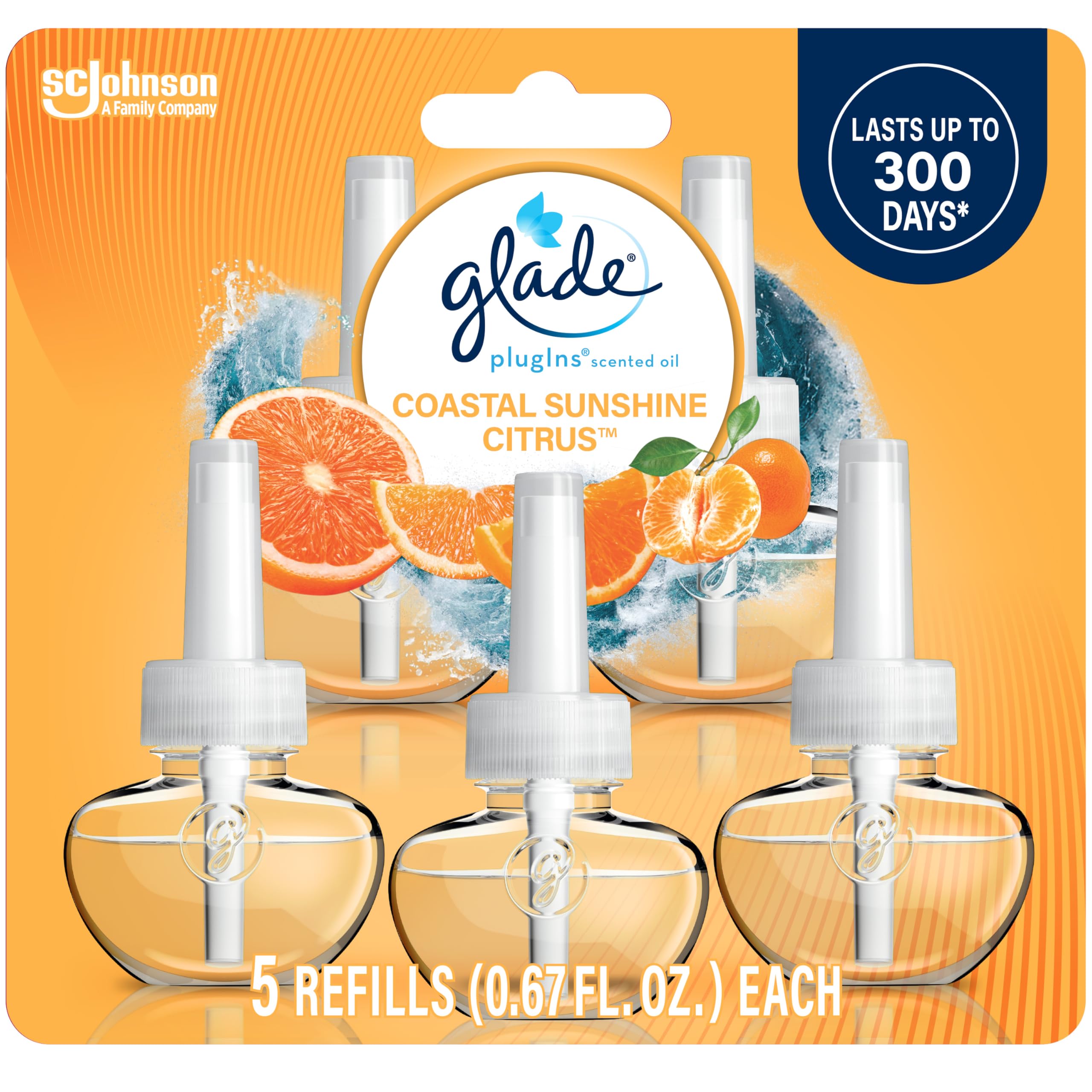 Photo 1 of Glade PlugIns Refills Air Freshener,Coastal Sunshine Citrus, Scented and Essential Oils for Home and Bathroom, 0.67 Fl Oz, 5 Count