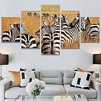 SIGNWIN 5 Panel Canvas Wall Art Animals Black and White Dramatic Group Modern Artwork for Home Decorations Ready to Hang - 60