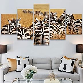 SIGNWIN 5 Panel Canvas Wall Art Animals Black...