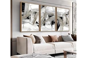 NINEASO Bold Abstract Framed Wall Art – Striking Taupe Black Brushstrokes Canvas Pictures Modern Painting Artwork for Living 