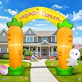 MICOCAH 9FT Long Easter Inflatables Archway Outdoor Decorations, Easter Inflatable Bunny Carrot Arch with Colorful Egg Built-in LEDs Blow Up Yard Decoration for Easter Decor Holiday Party Garden Lawn