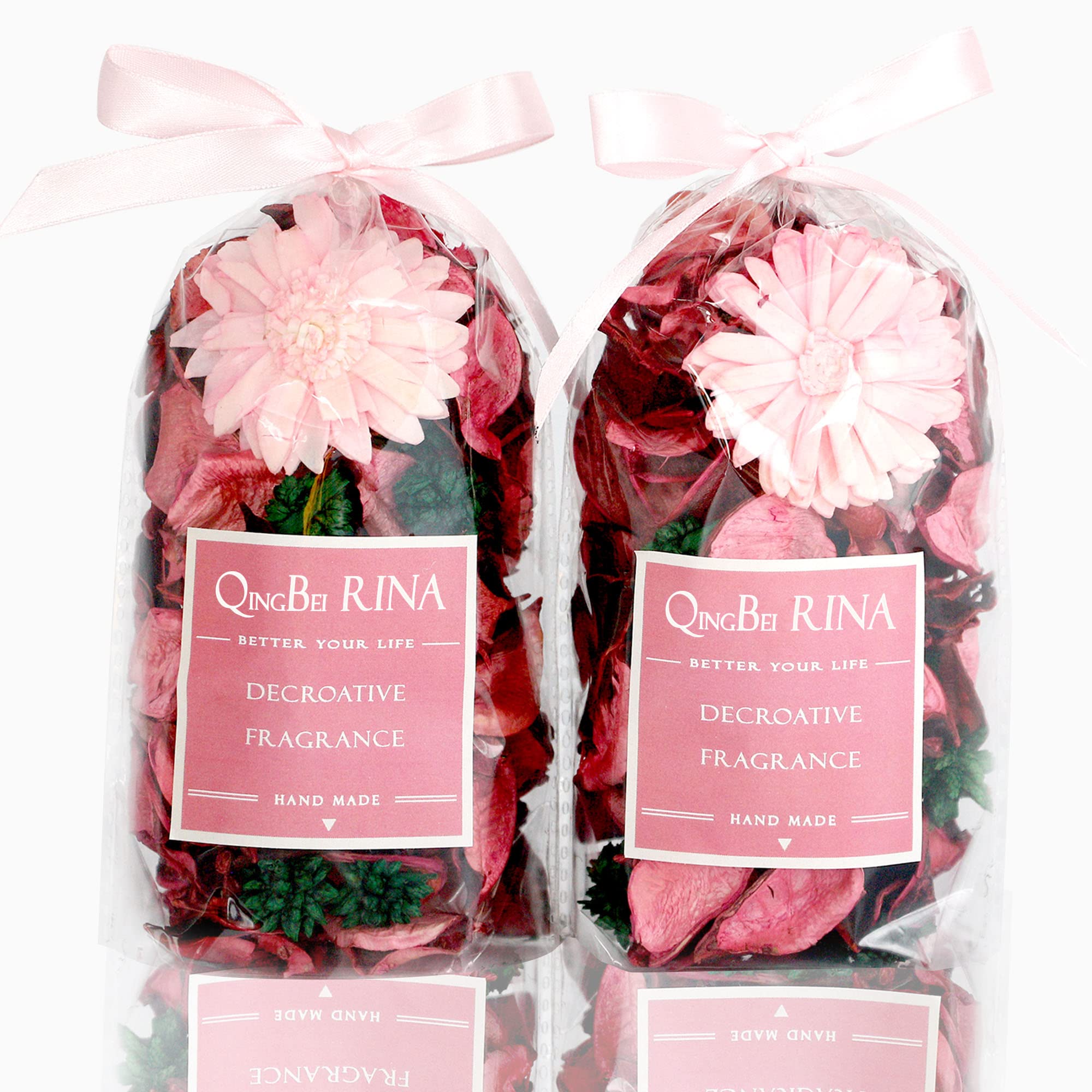 Qingbei Rina Valentines Pot pourri Bags, Pink Spring Pot pourri Bowl Filler,Rose Scented Pot pourri Dried Flower,Home Fragrance Sachet,Bathroom Decor-Small