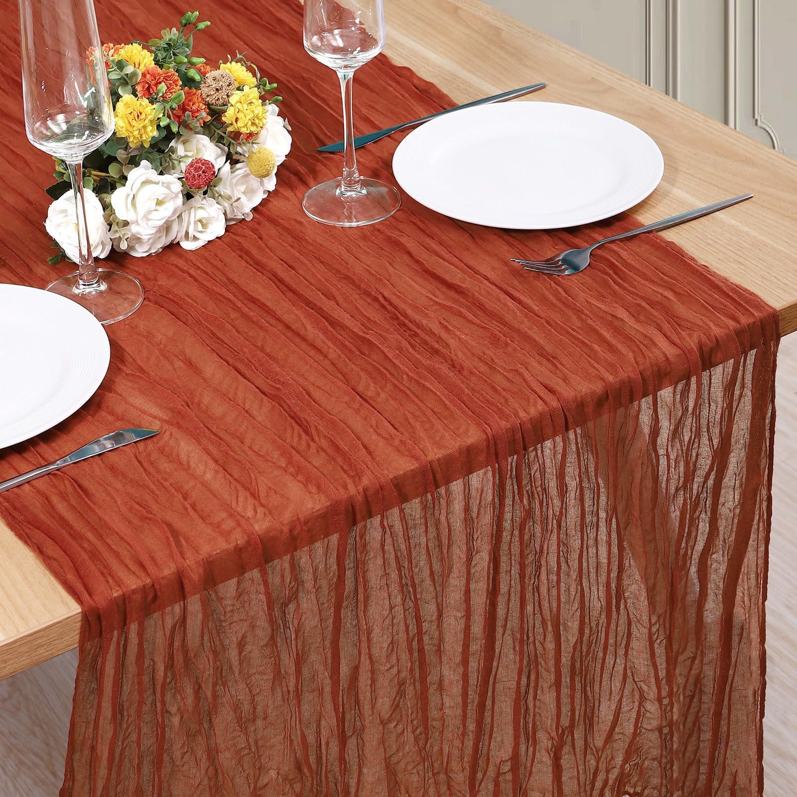 Photo 1 of 1 Pack Cheesecloth Table Runner 10Ft Christmas Gauze Boho Table Runners for Wedding Decor Bridal Shower Decorations(35" x 120")