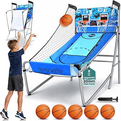 SereneLife Basketball Arcade Game Foldable Dual Shot Hoop with LED Scoreboard