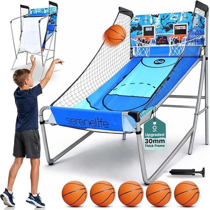 SereneLife Basketball Arcade Game Foldable Dual Shot Hoop with LED Scoreboard