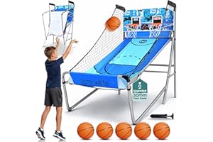 SereneLife Electronic Basketball Arcade Game- Foldable & Heavy-Duty Indoor Shootout, w/Electronic Scoreboard, Timer, Game Mod