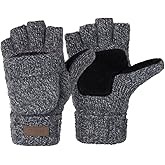 ViGrace Winter Knitted Convertible Fingerless Gloves Wool Mittens Warm Mitten Glove for Women and Men