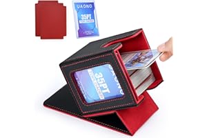 UAONO Card Deck Box with MTG Commander Display, Deck Case Holds 100+ Double-Sleeved Cards, Trading Card Storage Box Fits TCG/PTCG/Sports Card with 2 Dividers, 1 Toploader (Black, Red)