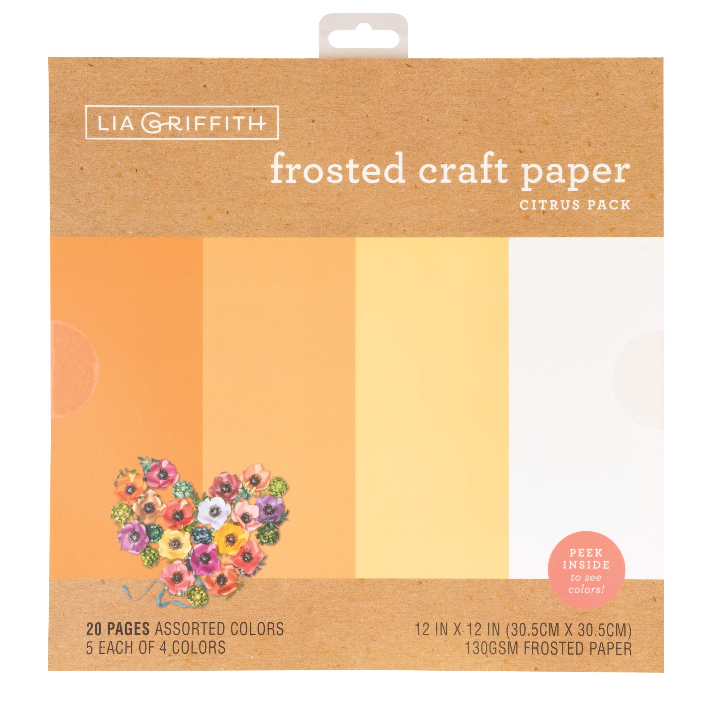 Lia Griffith Frosted Craft Paper, 12" x 12", Citrus Pack 20 Sheets