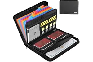 JUNDUN Accordion File Organizer - 12 Pocket Expanding File Folder with Zipper & Labels - Fireproof File Folder Organizer with Multi-Pockets,Document Organizer for Letter A4 Files and More