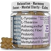 L-Tyrosine L-Theanine Methylated Vitamin B Complex Magnesium Glycinate Probiotic Fiber for Kids Adults Men Women w. Chicory Root Inulin 5-MTHF B12 P5P B6 B9 B5 B3 Powder Capsule Pill Supplement Alt