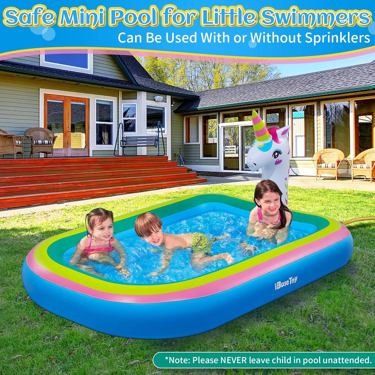 iBaseToy Splash Pad Sprinkler Pool for Kids Toddlers - 68" Unicorn Sprinkler Splash Mat, Inflatable Kiddie Baby Swimming Wading Pool, Outdoor Sprinklers Water Toys Games for Boys Girls Backyard Yard: Kitchen & Dining