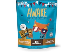 AWAKE CAFFEINATED CHOCOLATE AWAKE - Caffeinated Chocolate Bites - Coffee Alternative - 50mg Caffeine - Energy Bars - Low-Calorie Snacks - Peanut Butter, Milk & Caramel Limited Edition Red, White & Chocolate Variety Pack - 50 Bites