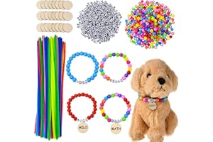 WHQXFDZ DIY Pet Dog Collar Kit, 1124 Pieces with Pipe Cleaners, Plastic Beads, Alphabet Beads, Wooden Discs, Small Rings, Mul