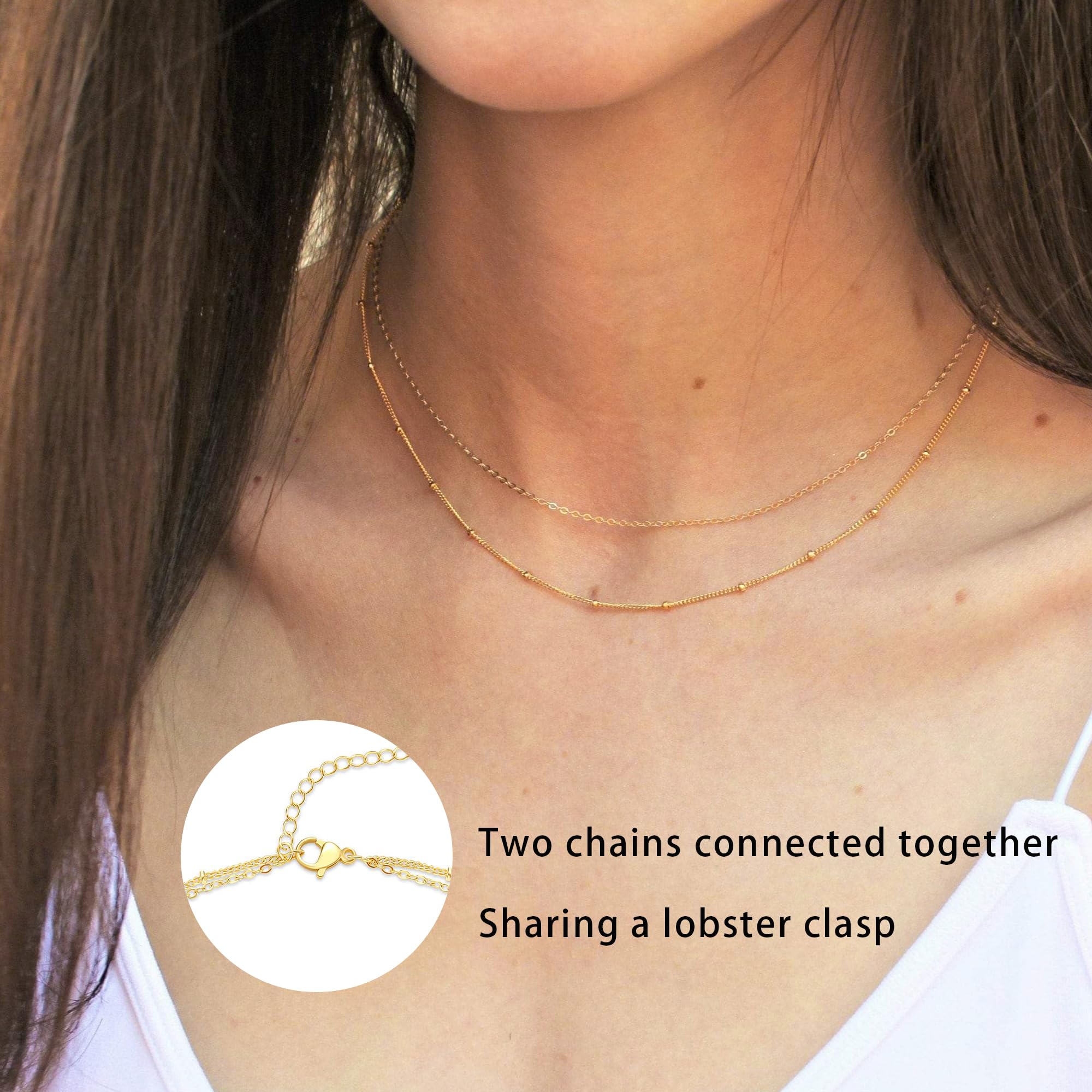 CHESKY 14k Gold Plated/Silver Plated Dainty Necklace for Women, Trendy Satellite Choker Necklace Thin Beaded Layered Choker Necklaces Discs Paperclip Chain Necklaces Womens Simple Jewelry