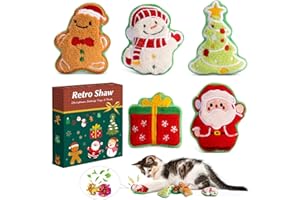 Retro Shaw Christmas Cat Toys, Xmas Catnip Toys for Indoor Cats Kitten Teeth Cleaning, Crinkly Interactive Cat Chew Nip Kitty Kicker Toy Santa Claus Trees Snowman, 5 Pack