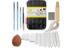 COLOUR BLOCK 30pcs Sketching Tool Set with Soft Pastels Drawing Art Blenders, Blending Stumps, Tortillions, Sandpaper, Sketch Pencil Extender, Rubber Pens