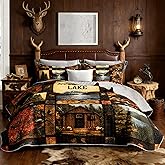 UEVBF Country Cabin Quilts King Size,Bear Forest Bedding Set for Room Decor,3-Piece Lightweight All Season Quilt Set,Countryside Bedding with 2 Pillowcases.