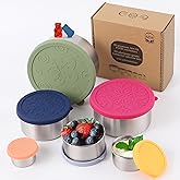 Alpine Elevation 12 Pcs - 6 Stainless Steel Containers + 6 Silicone Lids | 304 Stainless Steel Snack Container | Nesting Snack and Dip Containers | Metal Food Storage