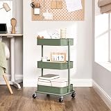 SONGMICS 3-Tier Storage Trolley Rolling Cart Olive Green BSC060C01 view 4