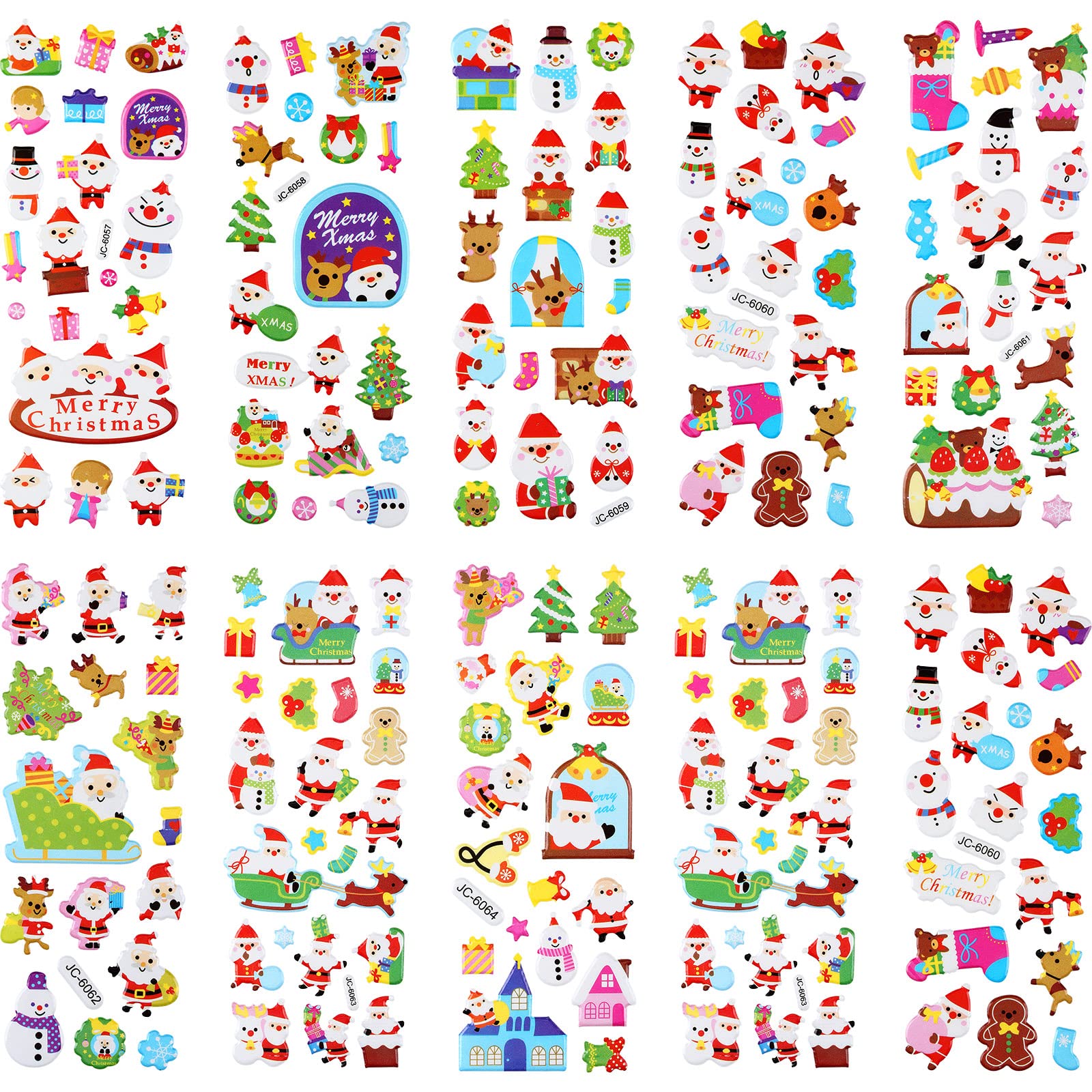 Zonon 10 Sheets 3D Puffy Stickers - Christmas Theme Stickers Include Christmas Tree, Santa, Snowman, Snowflakes, Reindeer - Decals for Kids, Toddlers, Kindergarten Supplies