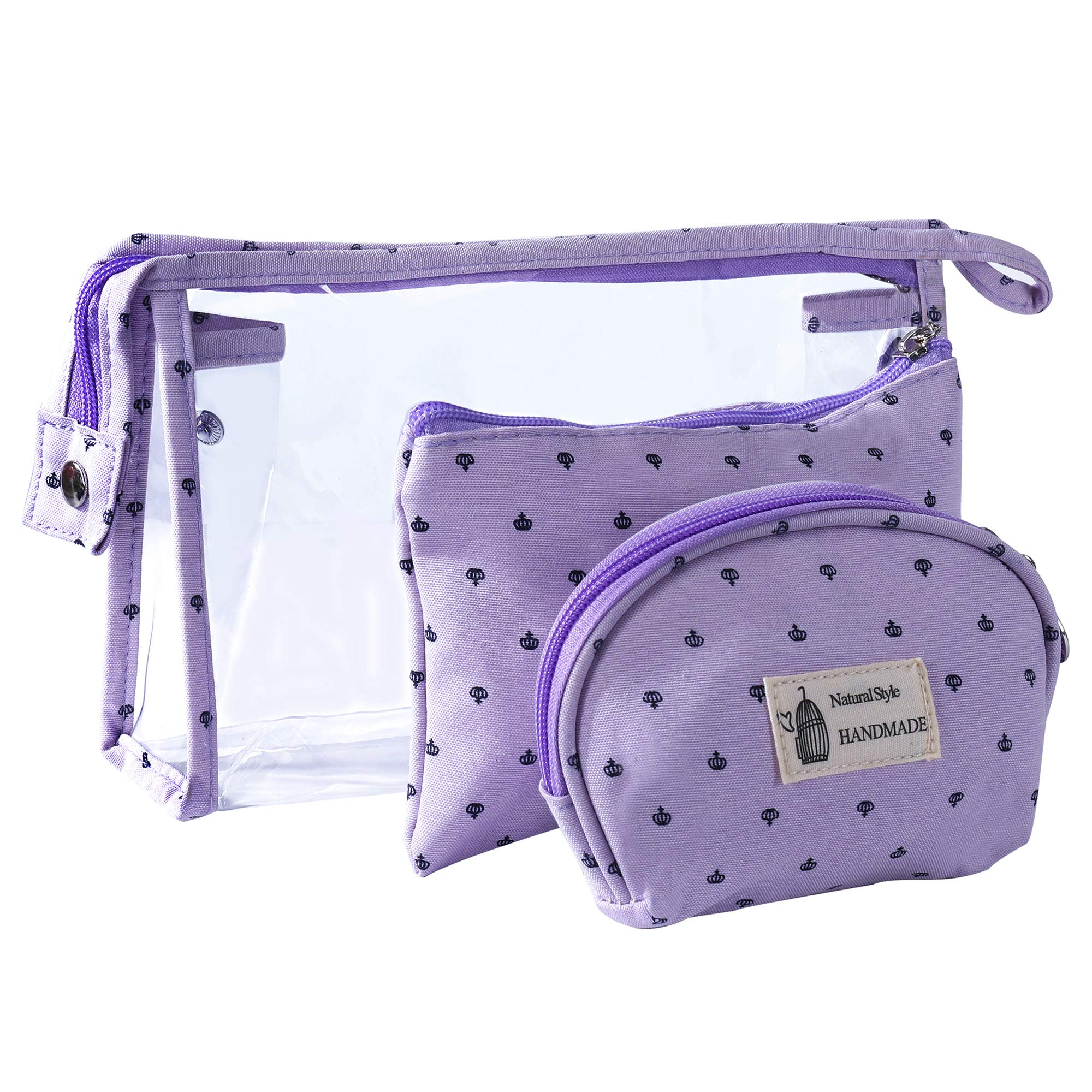 Transparent Makeup Bag Waterproof PVC Toiletry Bag for Women Travel Cosmetic Bag Pouch Storage Bag for Holiday, Purple, 3 Sizes