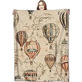 VODRM Vintage Hot Air Balloon Blanket World Map and Adventure Throw Blankets,Birthday Gifts for Kids Women,Lightweight Soft Fleece,Travel Lovers,Sofa Couch Bed Room History Decor 50x60in