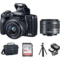Canon EOS M50 15-45mm Mirrorless Digital Camera (Black) with Canon EOS Camera Gadget Bag, 64GB SD Card, Flexible 12…
