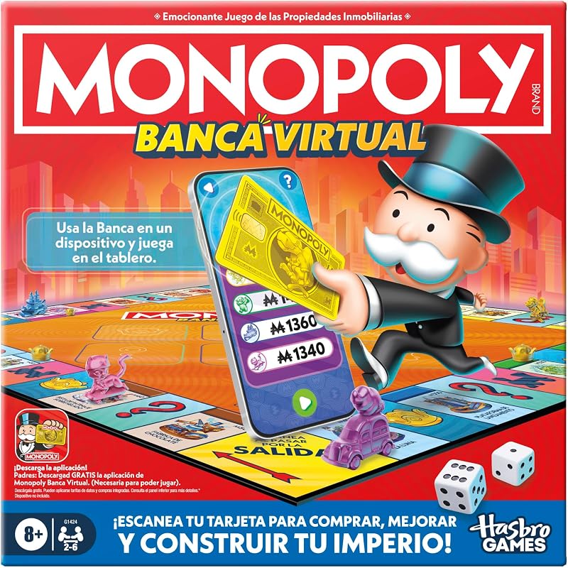 , Monopoly Banca Virtual, Juego Electrónico Familiar, App Gratuita, Fiestas con Familia y Amigos, Inversión y Estrategia, Juego de Mesa para Niños y Niñas de 8 Años o Más