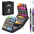 Ohuhu Markers for Adult Coloring Books: 100 Colors Brush Pens Dual Brush Fine Tip Drawing Pens Water-Based Coloring Markers for Calligraphy Bullet Journal with Carrying Case - Maui - Black