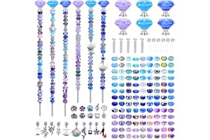 AIPRIDY DIY Fairy Wand Garden Beads Stakes Wands Kit,Multiple Color Scheme European Beads Crystal Diamond Tops and 12 or 10 Inch Threaded Rods,Stainless Steel Stakes with Diamond Toppe(Purple+Aqua+Sapphire)