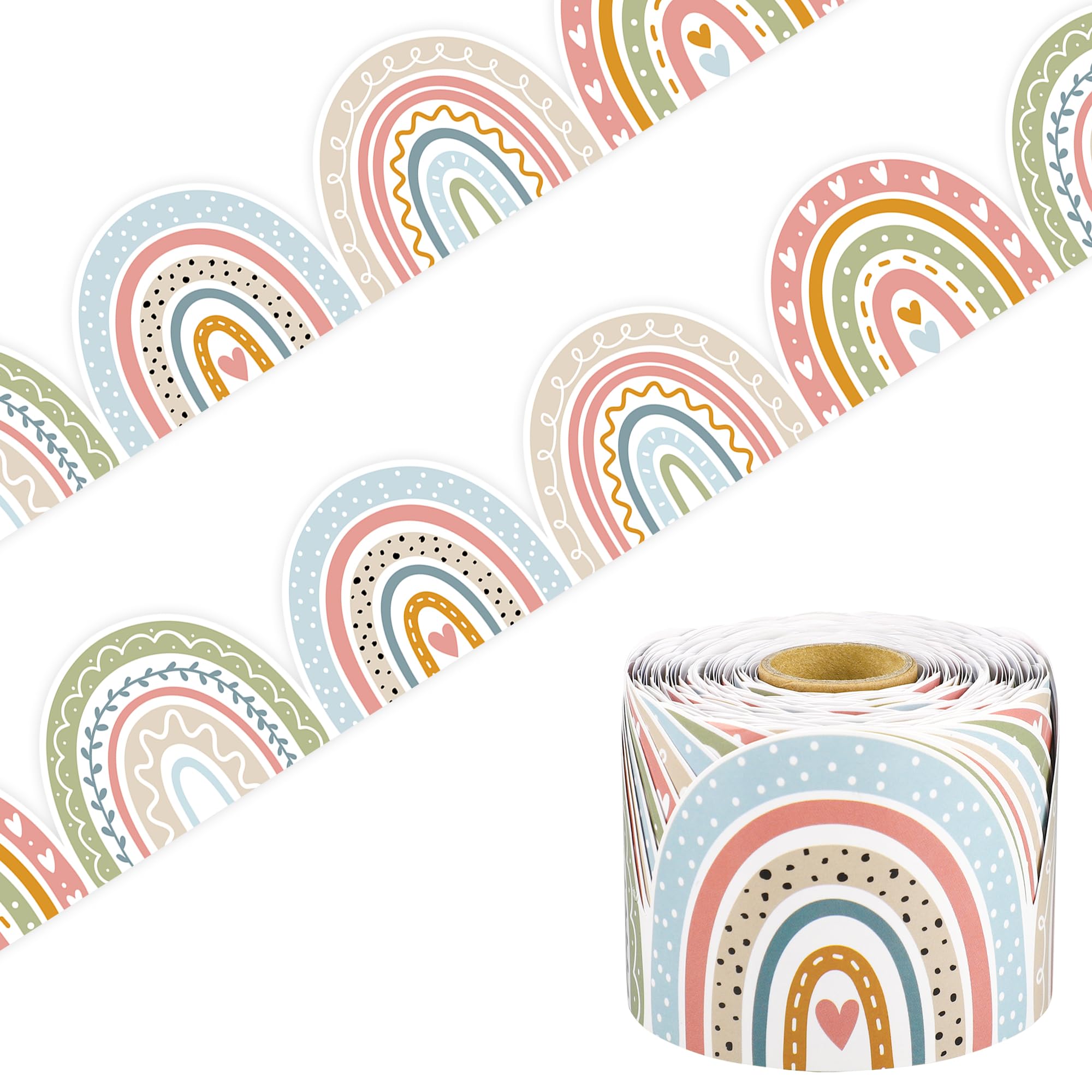 Photo 1 of 80 Ft Boho Rainbow Classroom Bulletin Borders Rainbow Scalloped Boarder Trim Roll Boho Bulletin Board Decorations Classroom Die-Cut Borders for School Office Chalkboard Home Wall Decor