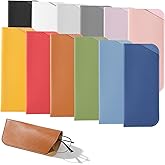 Ajcotahm 12 Pcs Soft Glasses Case, 7 x 3 Inch PU Leather Eyeglass Case Slim Sunglasses Pouch Portable Travel Eye Glass Cases for Women Men Kids
