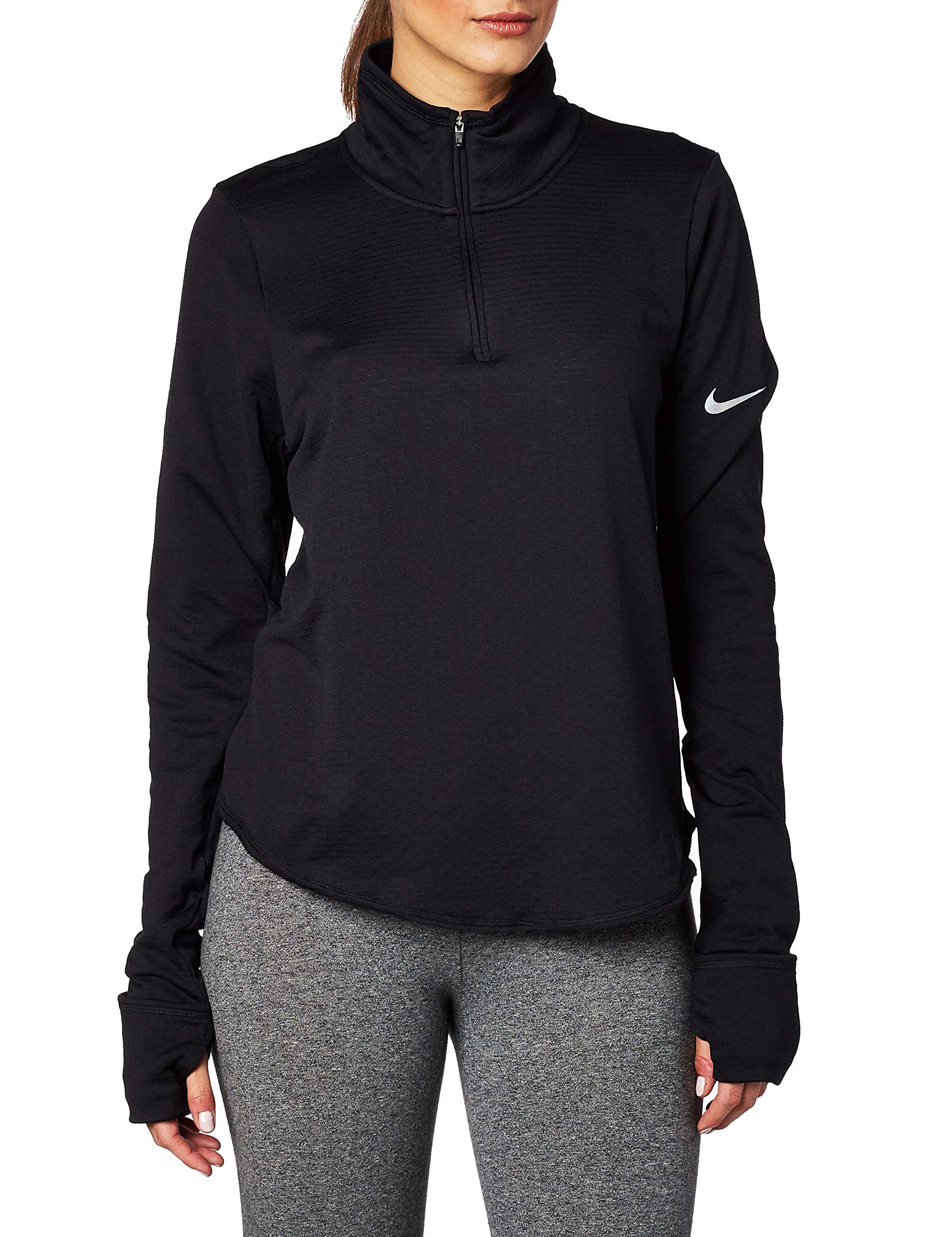 Nike W Nk SPHR Elmnt Top Hz Long Sleeved T-Shirt - Black/(Reflective Silver), M