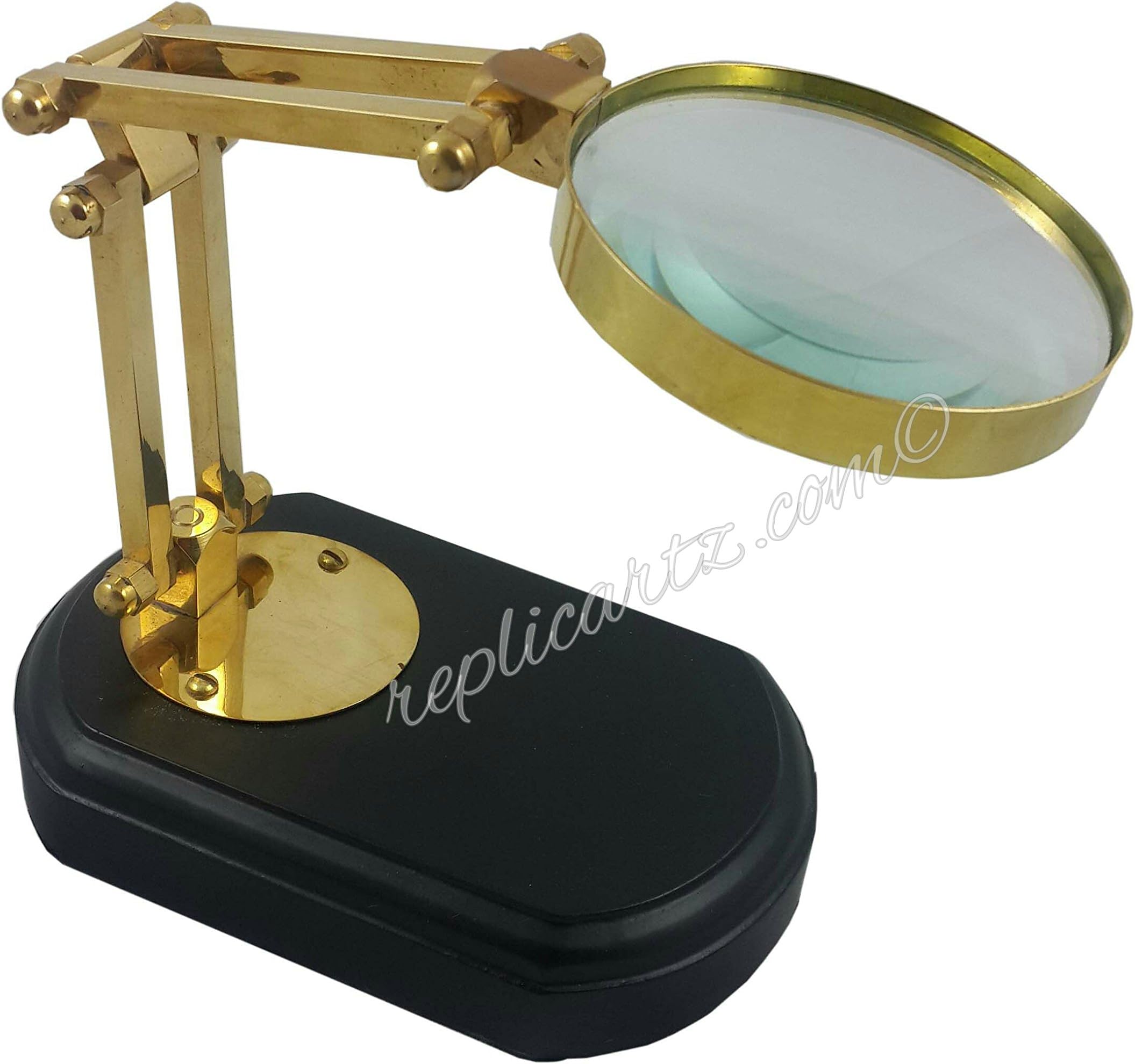 Sun & Moon Antique Vintage Style Brass Magnfying Glass with Wooden Stand Desk Antique Look