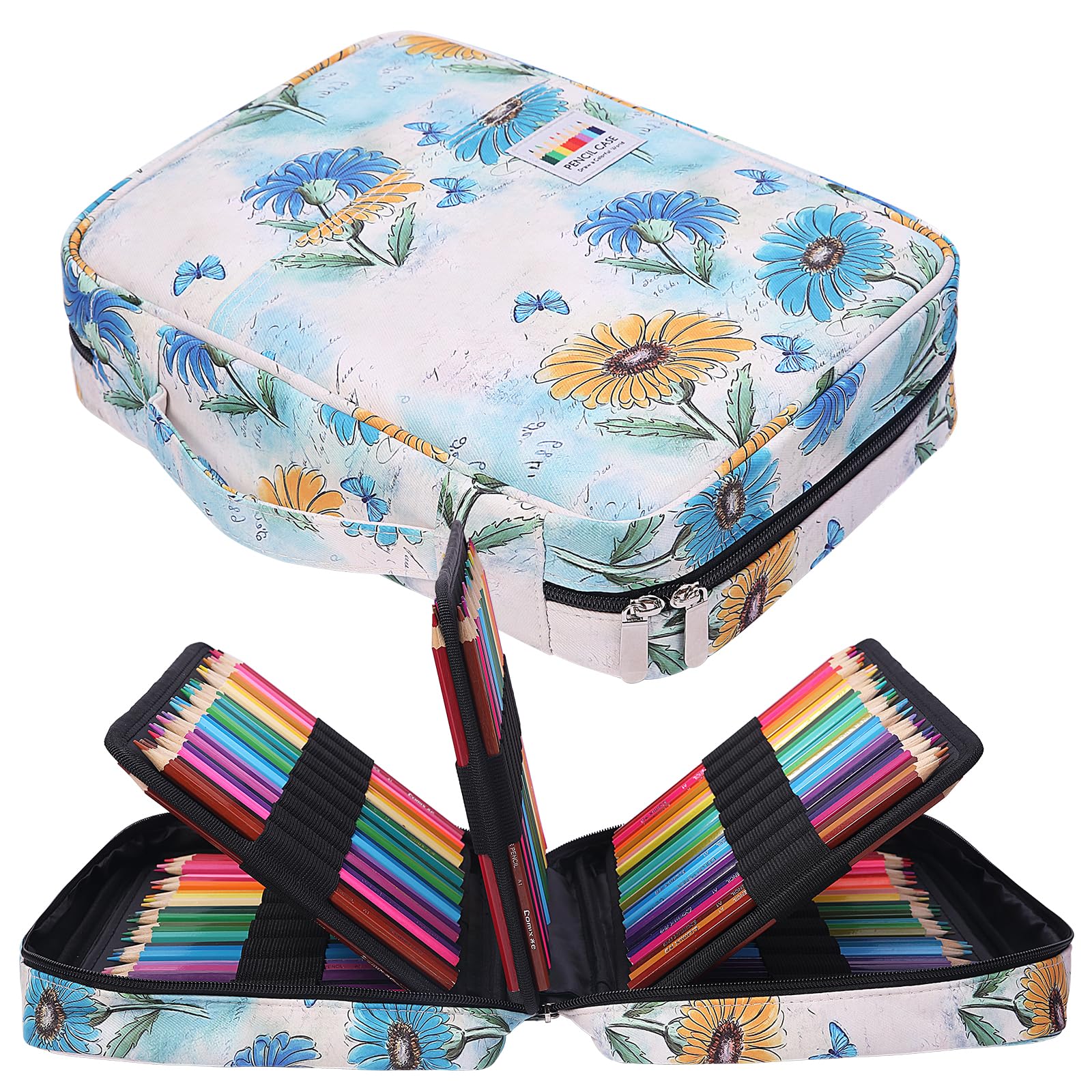 JAKAGO Drawing Pencil Case,Large Capacity Pencil Cases Hold 220 Colored Pencils,Portable Painting Waterproof Storage Stationery Bag,Great Gift for Student Artist (Daisy)