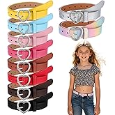 Kifmurase 10PCS Girls Belt Size 6-12, Elastic Adjustable PU Leather Kids Waist, Metal Buckle Hollow Heart Goth Punk Y2k Belt for Girl Dress Pants Denim Skirts Uniform