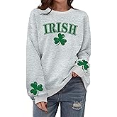 OCURHU St Patricks Day Sweatshirt Women Long Sleeve St Pattys Shirt Funny Irish Shamrock Graphic Pullover Top
