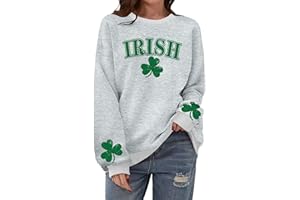 OCURHU St Patricks Day Sweatshirt Women Long Sleeve St Pattys Shirt Funny Irish Shamrock Graphic Pullover Top