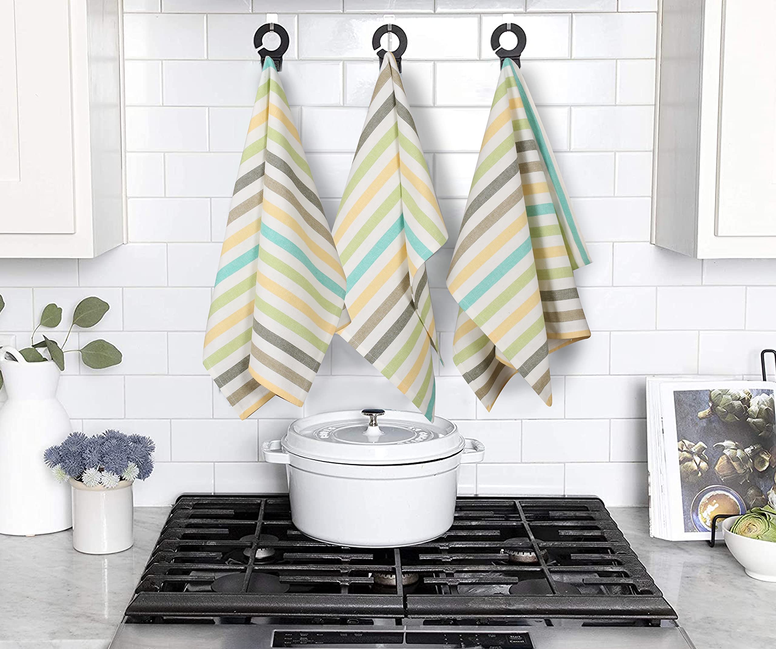 FINGERCRAFT Kitchen Dish Towels, 100% Natural Cotton, Set of 6 Multi-Purpose Kitchen Towels, Very Soft, Highly Absorbent, Tea Towels for Kitchen Décor 20X30 (20x30 Soft Stripes)