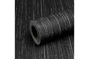Qianglive Black Grasscloth Peel and Stick Wallpaper - 15.7"x120" Vintage Texture Removable Waterproof Wall Paper for Room Walls, Cabinets, Furniture, Drawers, Desk