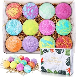 ANGKMA Bath Bombs 12pcs Handmade Bubble Bath Bomb Gift Set, shea Butter, Grape Seed Oil, moisturizing Dry Skin, is The Perfect Gift idea for Women.