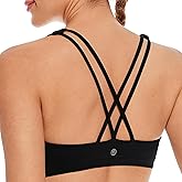 CRZ YOGA Women's Light Support Strappy Sports Bra - Low Cut Wirefree Padded Yoga Cami Criss Cross Back