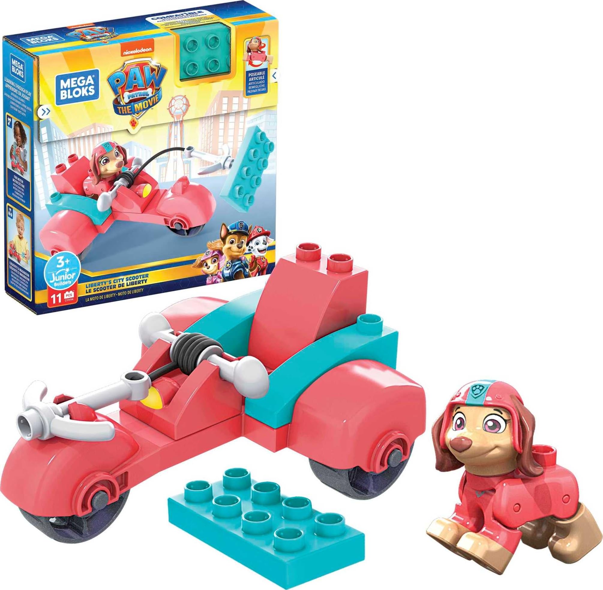 Mattel GYH94 Mega Bloks Paw Patrol The Movie: Liberty’s City Scooter Set, Multicolor, 10.16 cm*10.16 cm*17.78 cm