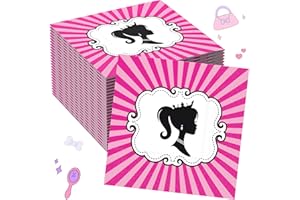 FZR Legend 50Pcs Pink Girl Party Napkins 6.5’’x 6.5’’ Disposable Pink Stripes Luncheon Paper Napkins for Kids Girls Themed Birthday Party Tableware Supplies Decorations Baby Shower Graduation