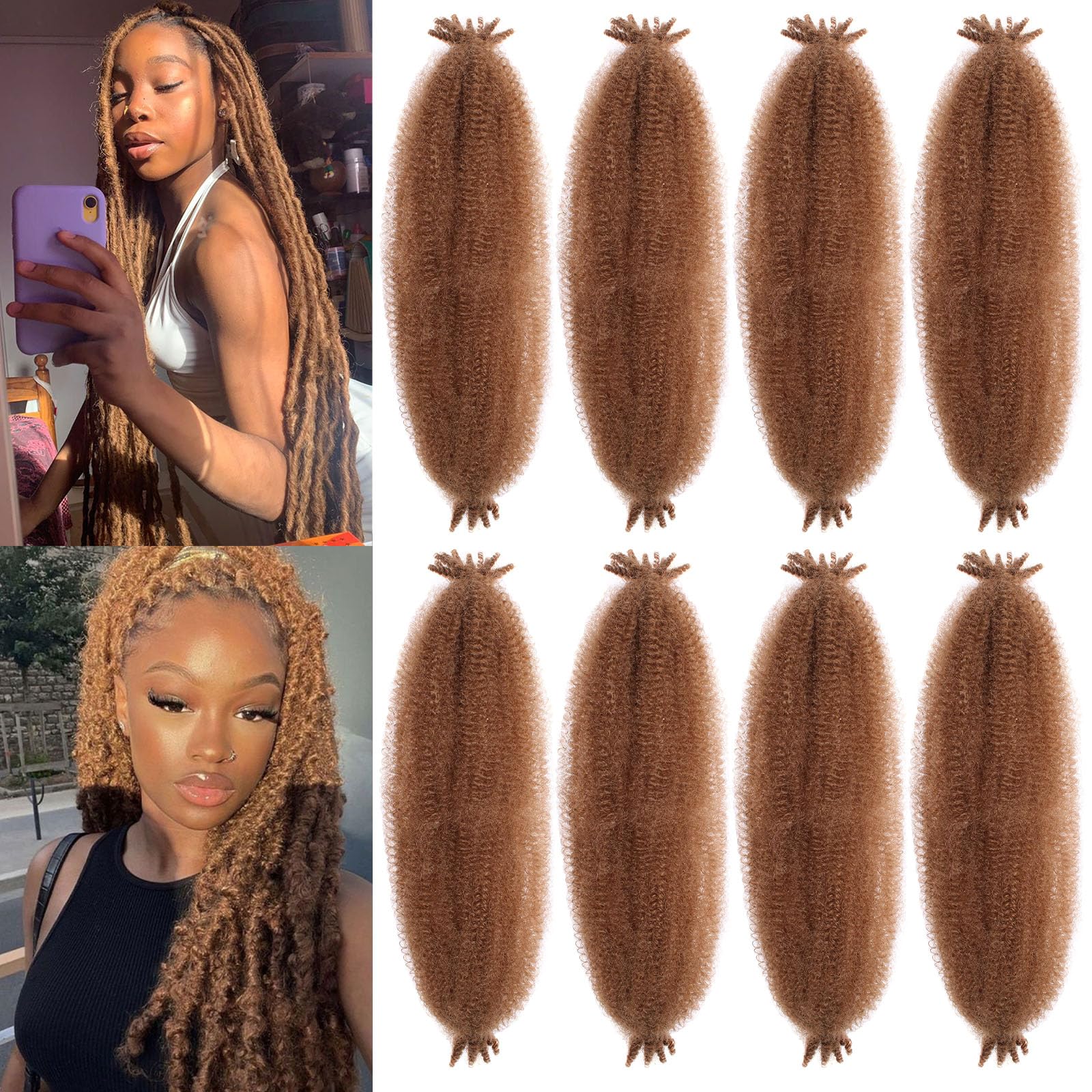 Samtress Springy Afro Twist Hair 24 Inch 8 Packs Pre-Separated Kinky Marley Twist Braiding Hair for Distressed Faux Locs Spring Twist Hair Extensions for Black Women (#27) — image 1