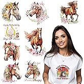 Shejdgart Dtf Transfers Ready to Press - 9Pcs Horse Iron on Transfers for T-shirts Western Heat Transfer Vinyl Stickers Watercolor Iron on Patches Decals for Clothes Pillow Bag DIY Crafts Fabric Decor