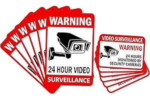 CLEVER SIGNS 12-Pack Video Surveillance Sign (6-pack 6"x4" & 6-pack 3.5"x2.5"), Double-Sided Vinyl Decals for No Trespassing-Warning Sticker-Security Sign-Surveillance Camera-Recording Sign, Laminated for UV-Water